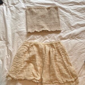 Cream Textured Tube Top and Shorts Set
